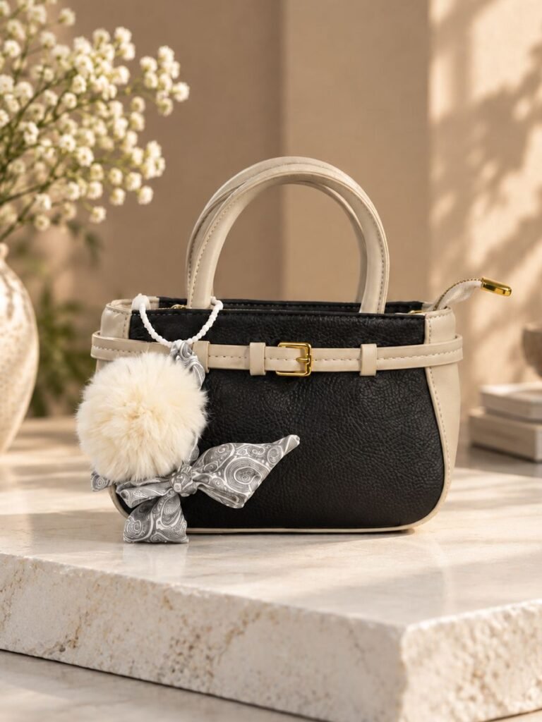 Pompom Handbag Black 1