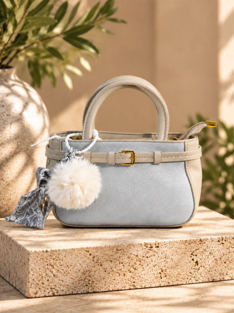 Pompom Handbag Blue 1