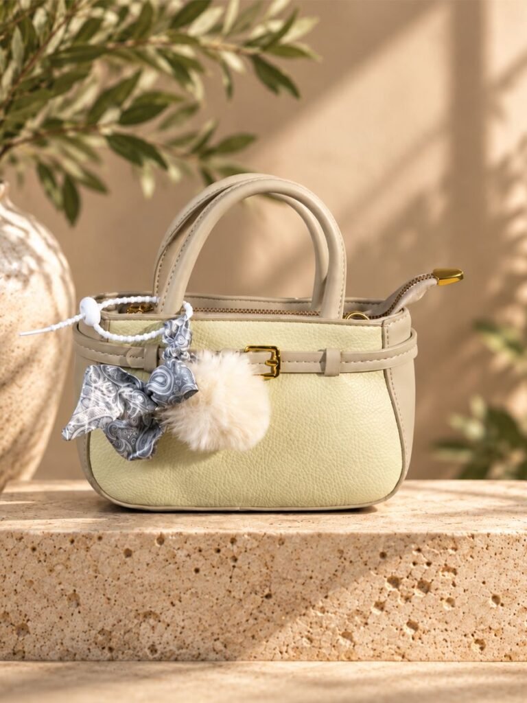 Pompom Handbag Green 1
