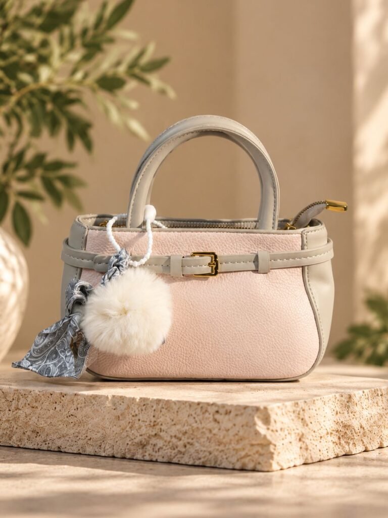 Pompom Handbag Pink 1