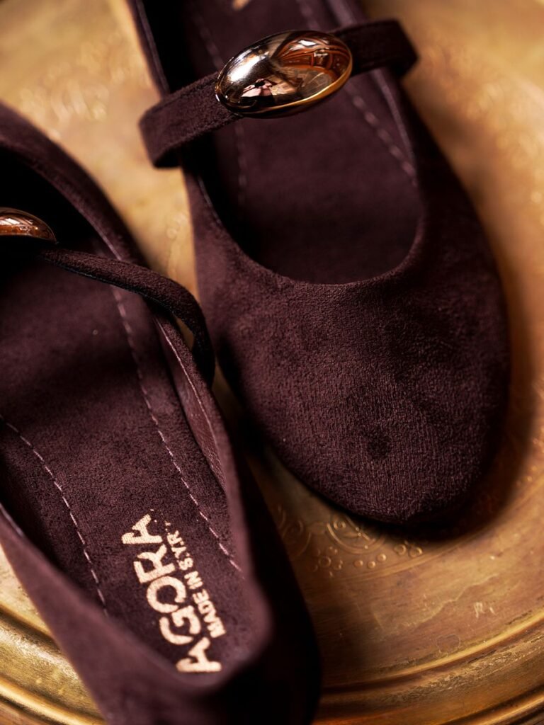 Suede Buckle Ballerina Brown 1