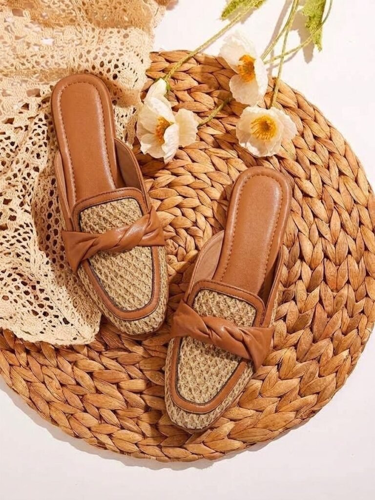 Raffia Bow Mule Tan 1