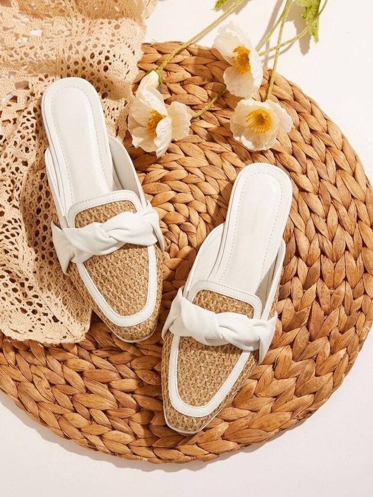 Raffia Bow Mule White 1