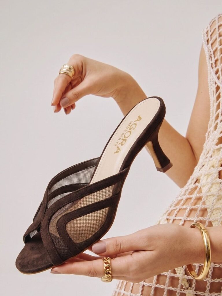 Mesh Kitten Heel Brown 1