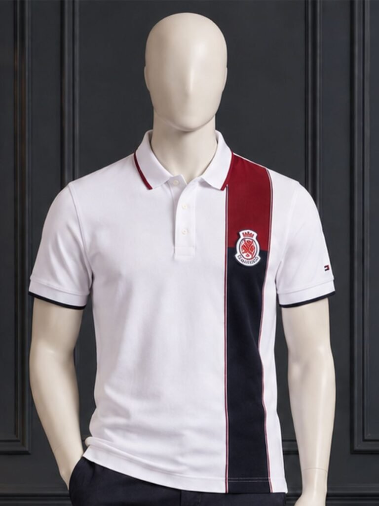 Colour Block Polo White 1
